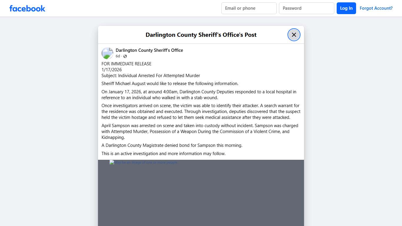 FOR IMMEDIATE RELEASE... - Darlington County Sheriff's Office Facebook